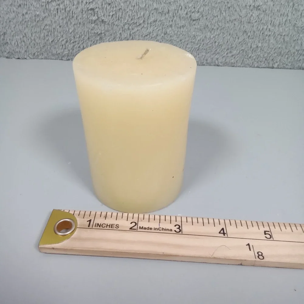 Unbranded‎ Cream Off-White Unscented Pillar Candle 4 Inch Solid Wax Single Wick